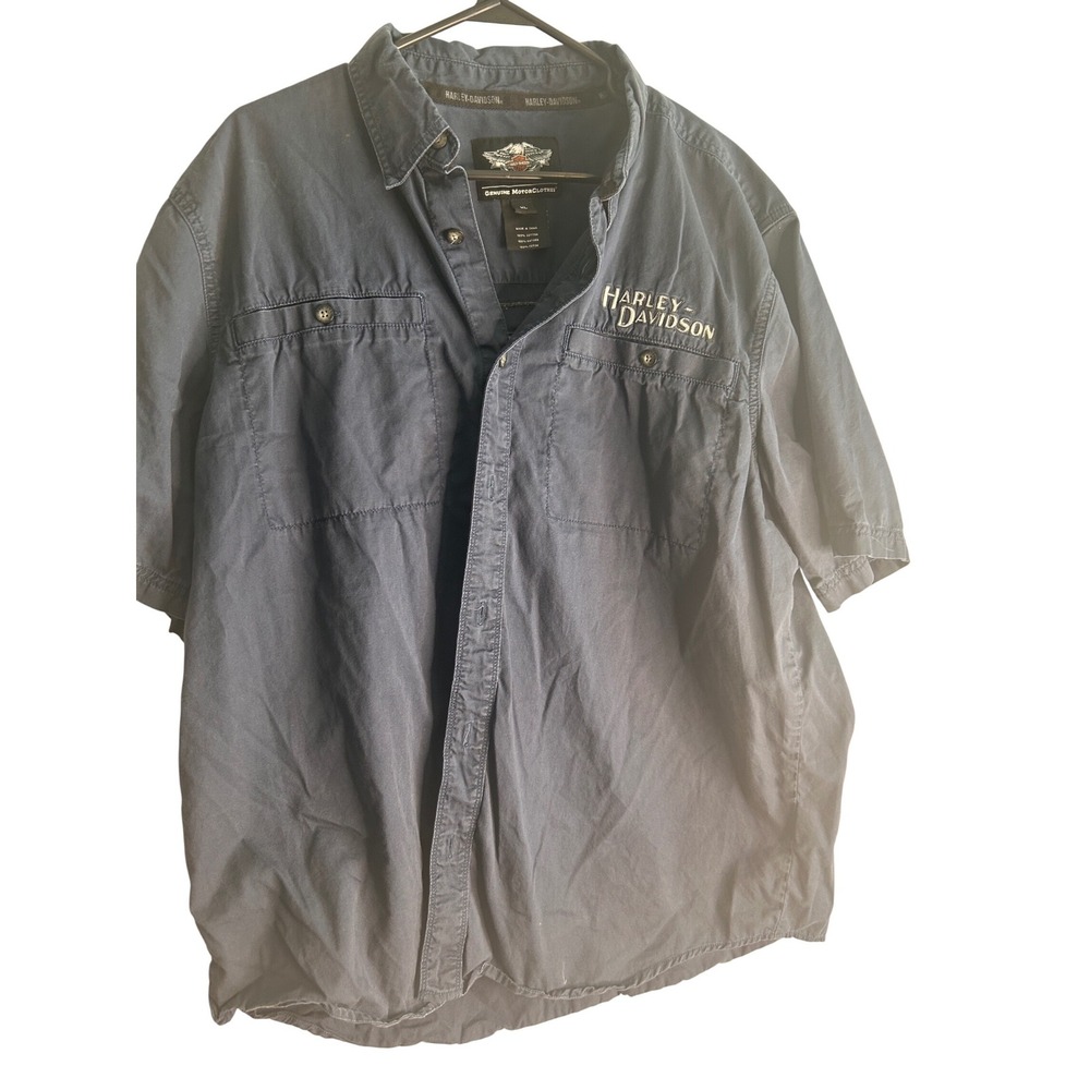 Harley Davidson Mens XL Blue Short Sleeve Button Down Shirt Embroidered Logo